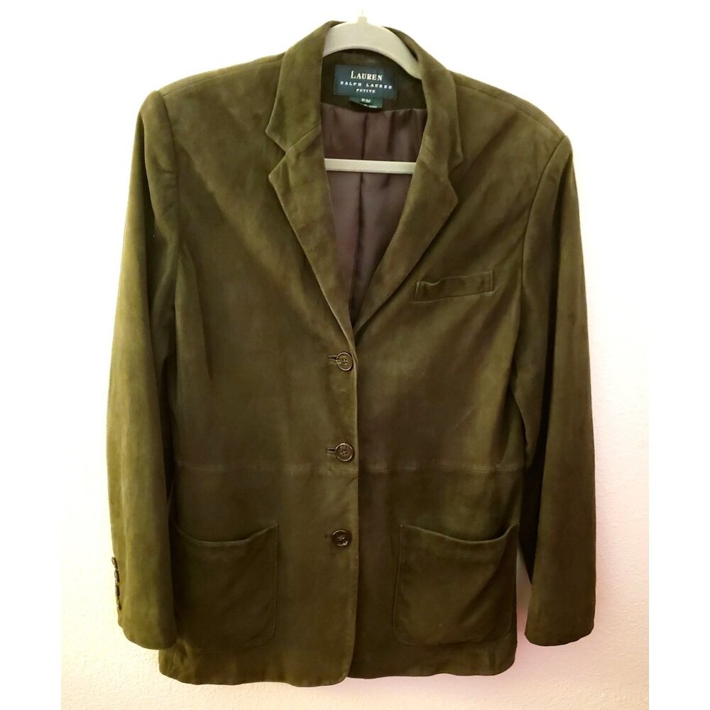 Lauren Ralph Lauren Olive Green Genuine Suede Fully Lined Blazer Jacket Sz PM